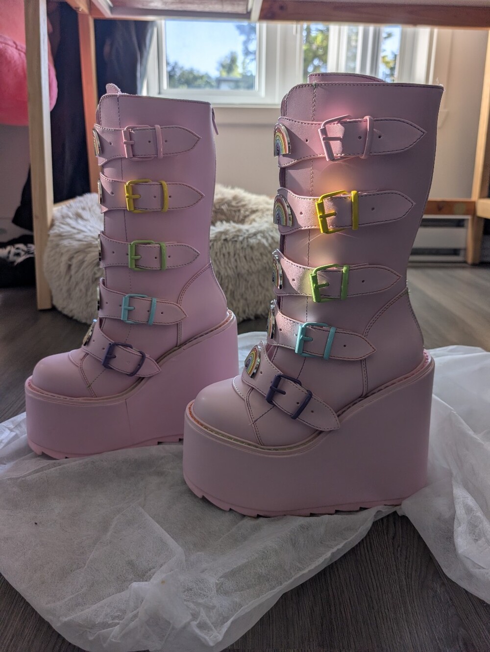 YRU DUNE RAINBOW - PASTEL PINK KNEE HIGH BOOTS| W6